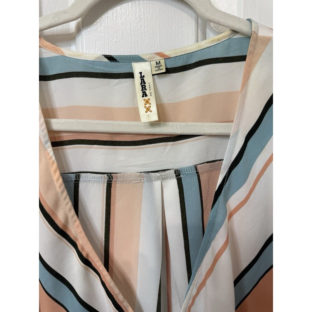 Lara Fashion Striped Wrap Blouse With Short Sleeves Size Medium Y2K - Picture 2 of 3